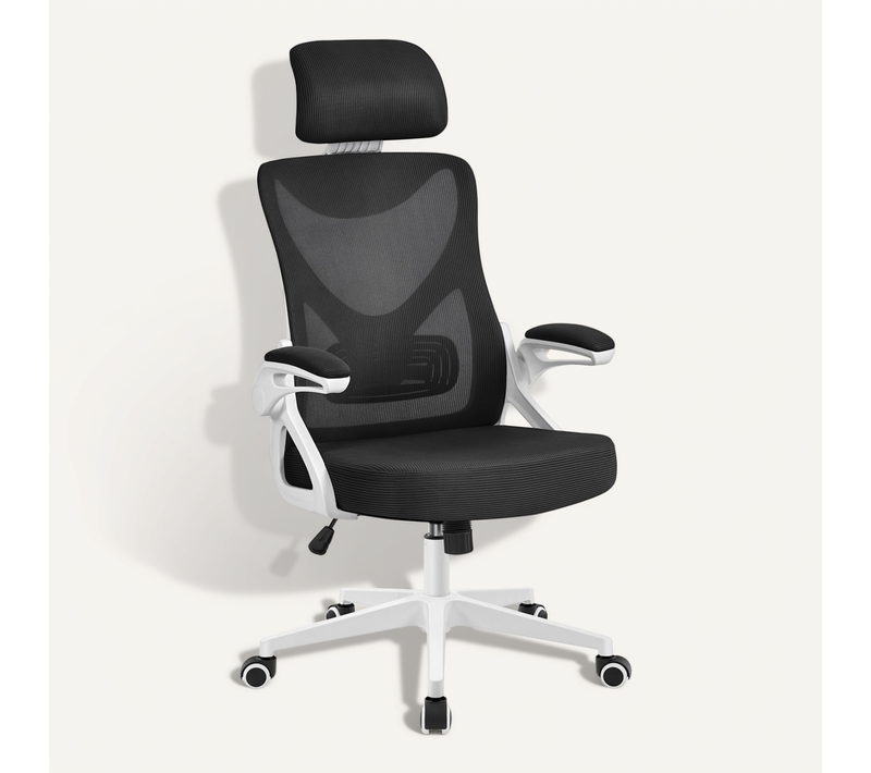Fauteuil De Bureau Réglable Chaise De Bureau En Maille Avec Appui-tête Support Lombaire Blanc/noir
