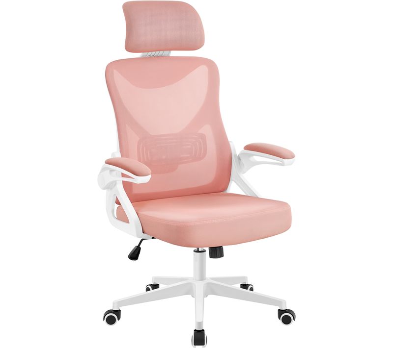 Fauteuil De Bureau Réglable Chaise De Bureau En Maille Avec Appui-tête Support Lombaire Blanc/rose