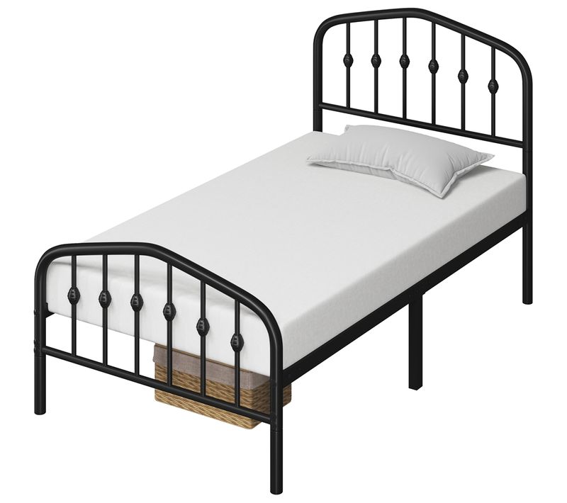 Cadre De Lit Simple 90×190 Cm En Métal Avec Tête De Lit 1 Personne Couronne Et Sommier à Lattes,noir