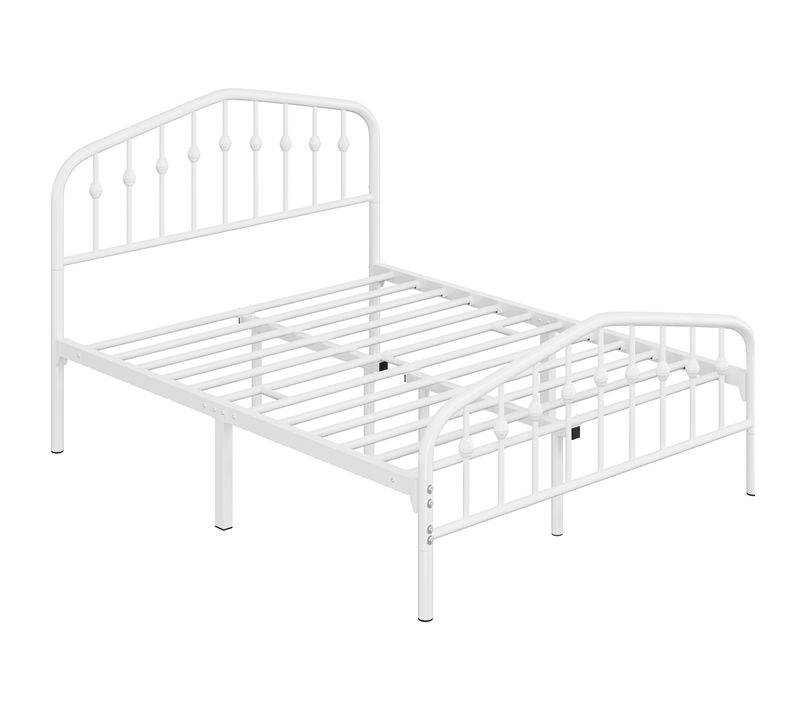 Cadre De Lit Double 140×200 Cm En Métal Avec Tête De Lit Et Sommier à Lattes, Blanc