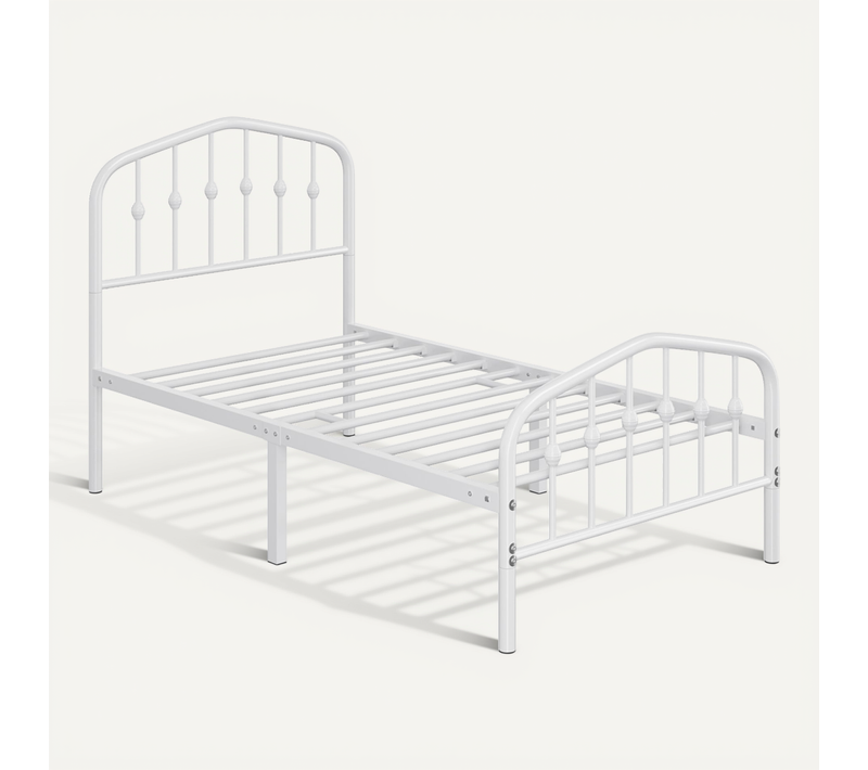 Cadre De Lit Simple 90×200 Cm En Métal Avec Tête De Lit Et Sommier à Lattes, Blanc