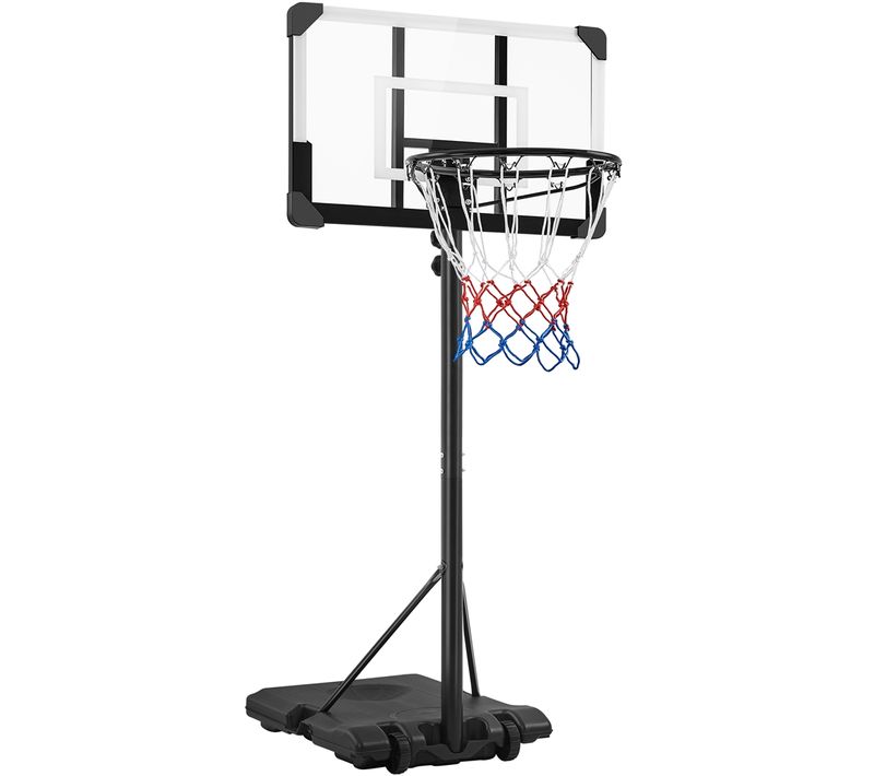 Panier De Basket Portable Réglable En Hauteur Avec Roues Et Base De Lestage Noir Et Blanc