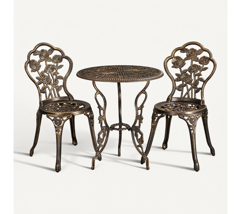 Ensemble De Bistrot 3 Pièces Table De Jardin Et 2 Chaises En Métal Avec Trou De Parasol, Bronze