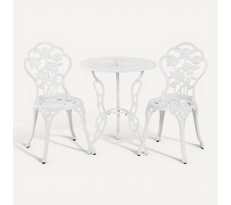 Ensemble De Bistrot 3 Pièces Table De Jardin Et 2 Chaises En Métal Avec Trou De Parasol, Blanc