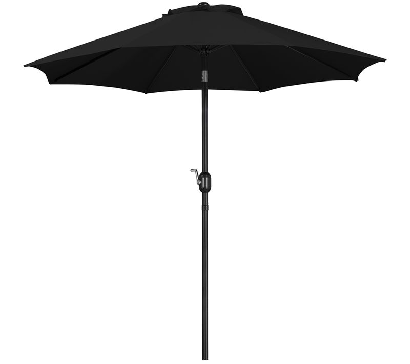 Parasol Inclinable à 8 Baleines Avec Armature En Métal, Bouton-poussoire Et Manivelle, Noir