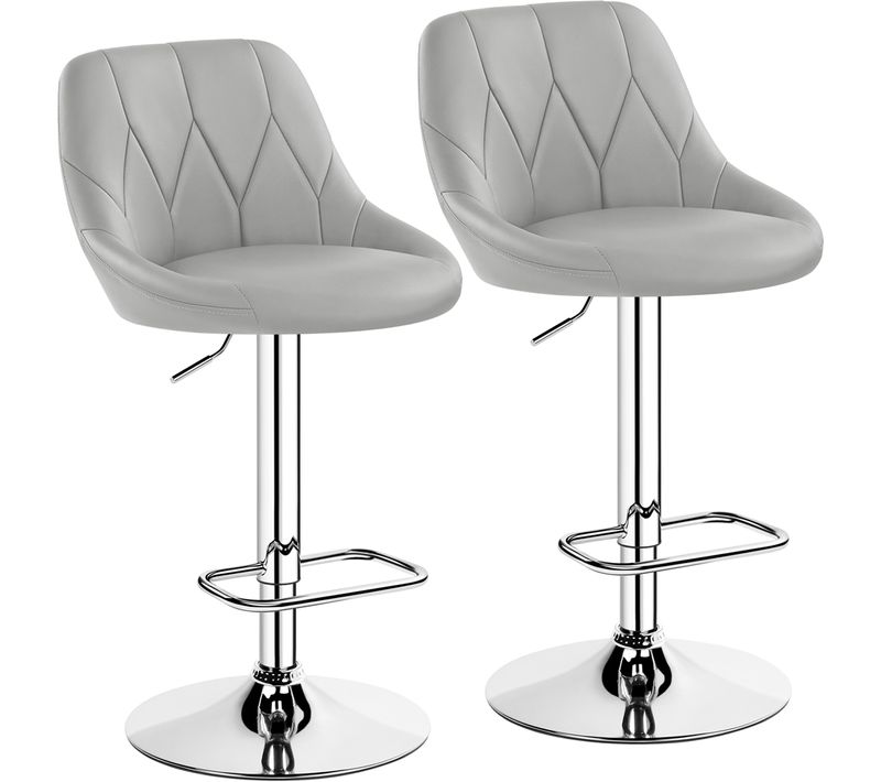 Lot De 2 Chaises De Bar En Similicuir Avec Assise Réglable En Hauteur Et Repose-pied, Gris Clair