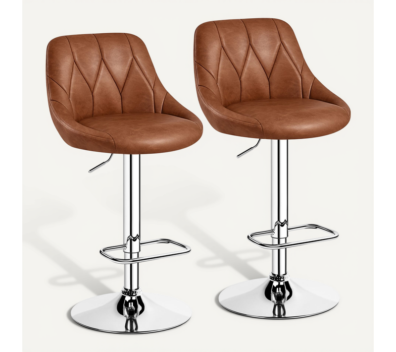 Lot De 2 Chaises De Bar En Similicuir Avec Assise Réglable En Hauteur Et Repose-pied, Brun Rétro