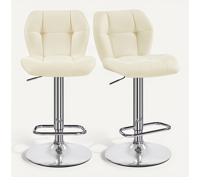 Lot De 2 Tabourets Chaises De Bar Design Capitonné En Similicuir Assise Réglable En Hauteur, Beige