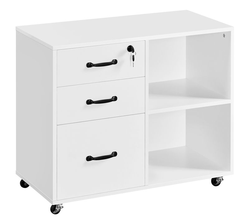 Caisson De Bureau Style Industriel Avec 3 Tiroirs Et 2 Compartiments Ouverts Caisson, Blanc