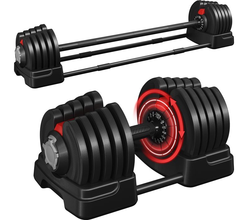 Haltère Réglable 2 En 1 Barre D'haltère Modulable Avec 16 Poids De 2 Kg à 40 Kg, Noir