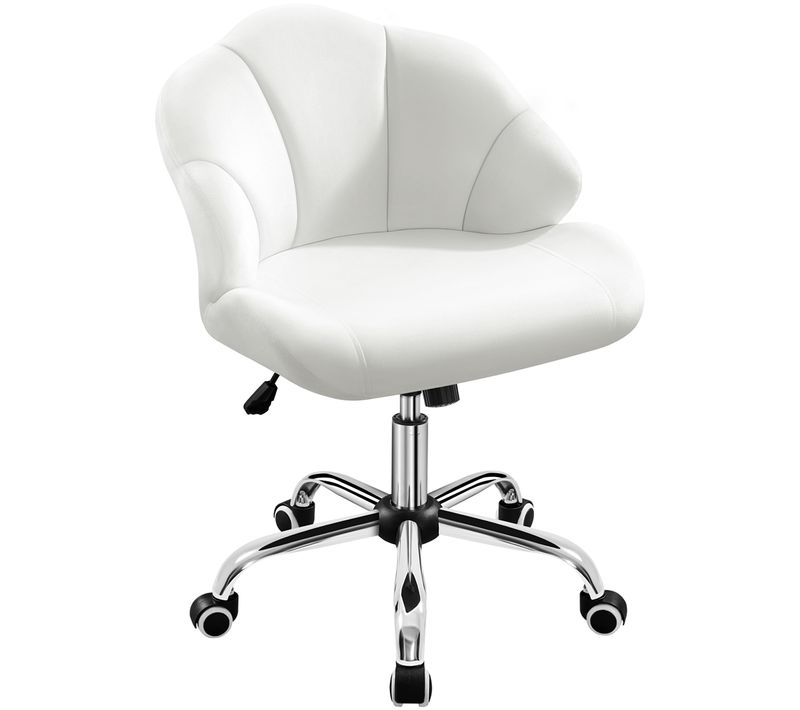 Chaise De Bureau Design,fauteuil Coquillage En Velours Avec Dossier Inclinable Et Roulettes, Blanc
