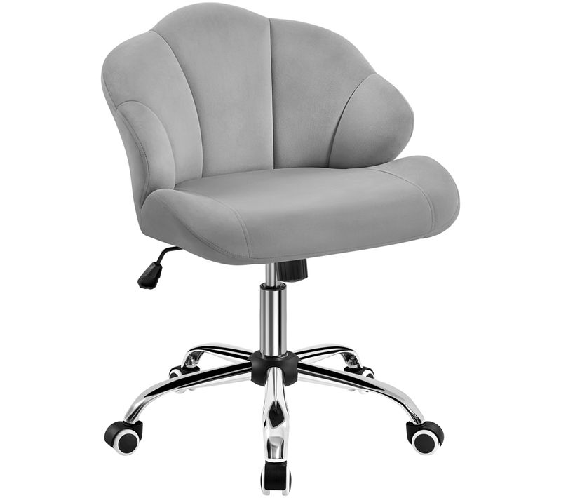 Chaise De Bureau Design Coquillage En Velours Avec Dossier Inclinable Et Roulettes, Gris Clair