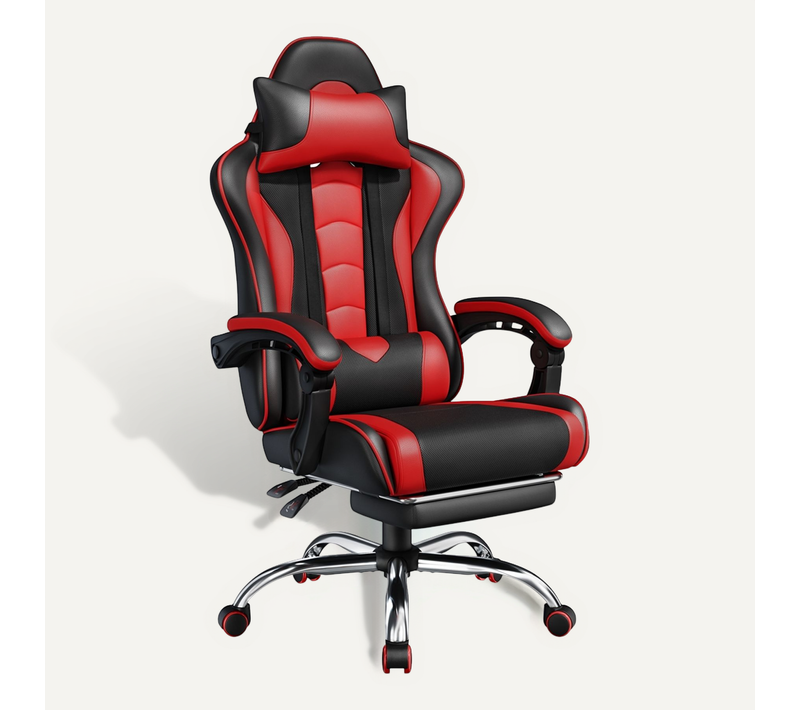 Chaise Gaming Réglable En Hauteur Avec Repose-pieds Télescopique Charge maximale 150kg, Noir/rouge