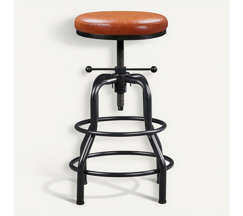 Tabouret De Bar Industriel En Similicuir Réglable En Hauteur Avec Deux Repose-pieds, Marron Clair