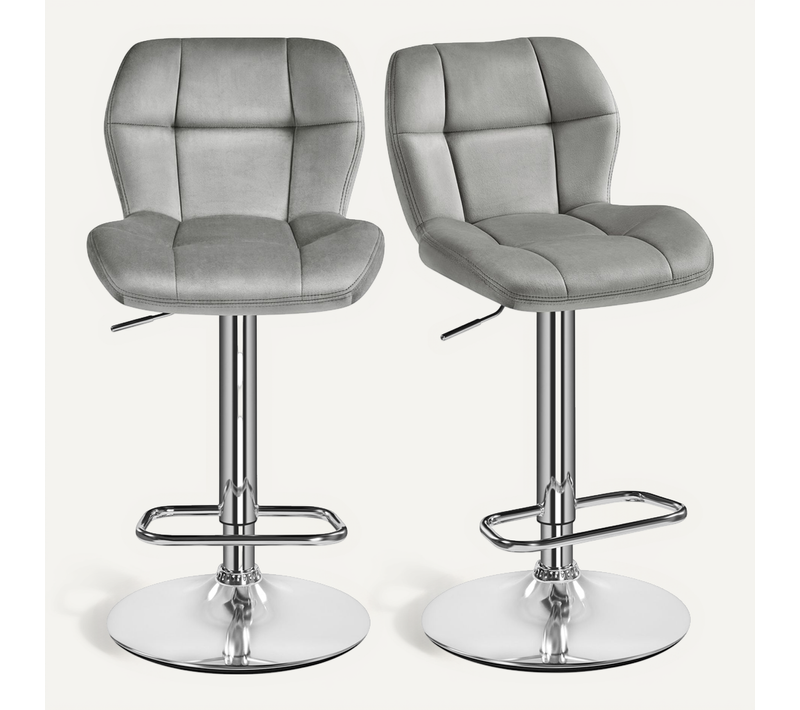 Lot De 2 Chaises De Bar Modernes En Velours Réglables En Hauteur Design Capitonné, Gris Clair