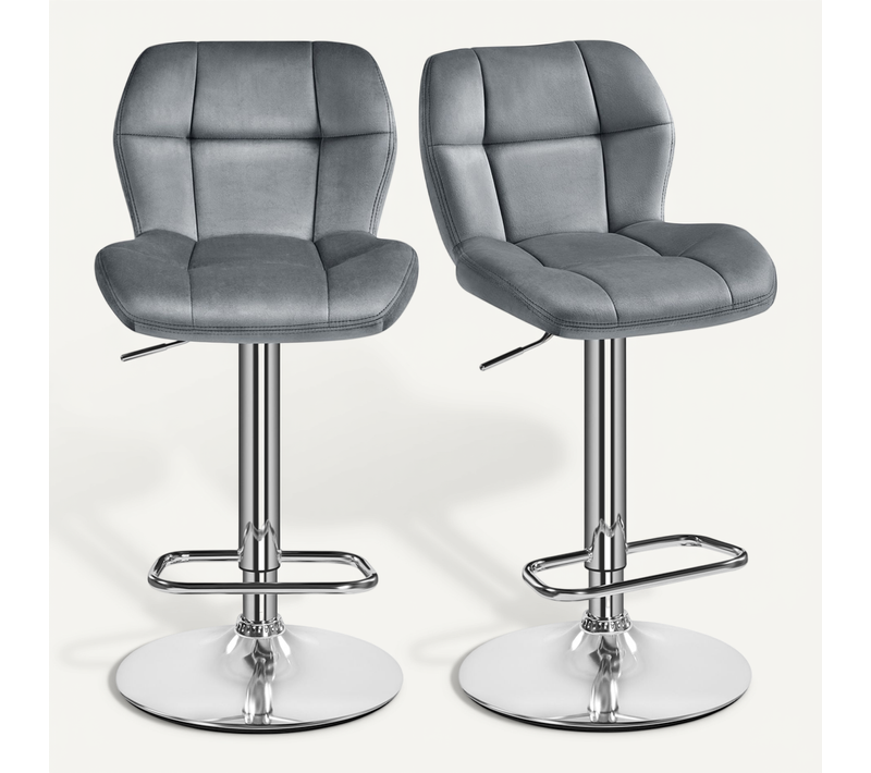 Lot De 2 Chaises De Bar En Velours Réglables En Hauteur Design Capitonné, Gris Foncé