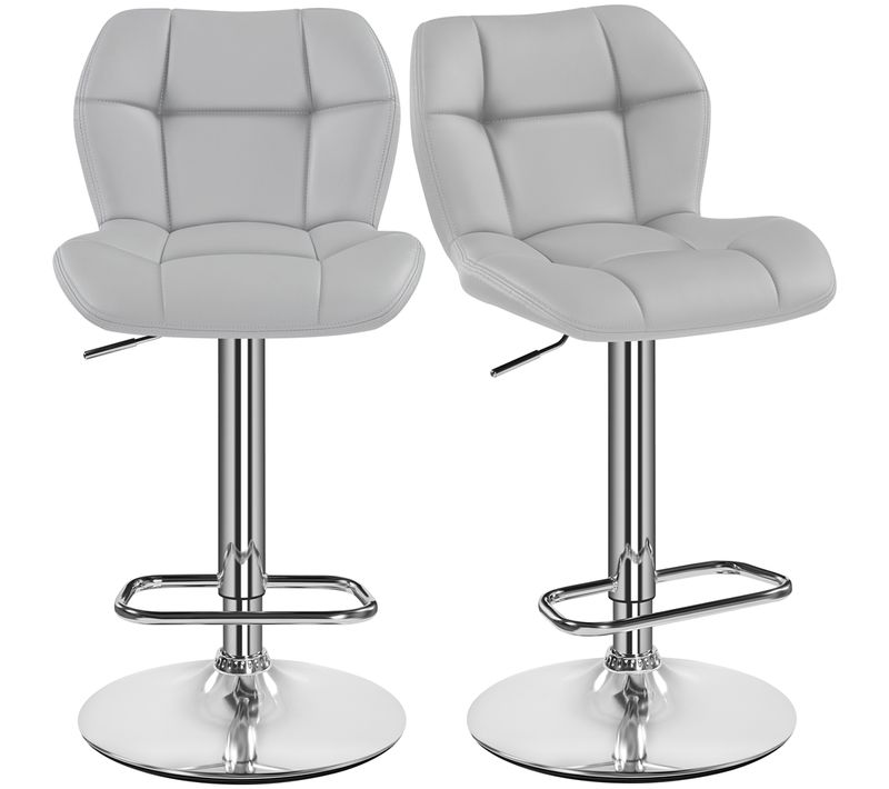 Lot De 2 Tabourets Chaises De Bar Modernes En Similicuir Assise Réglable En Hauteur, Gris Clair