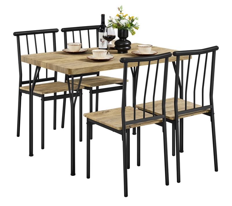 Ensemble Table à Manger Meubles De Salle à Manger Table Avec 4 Chaises En Bois Mdf Et En Métal, Brun