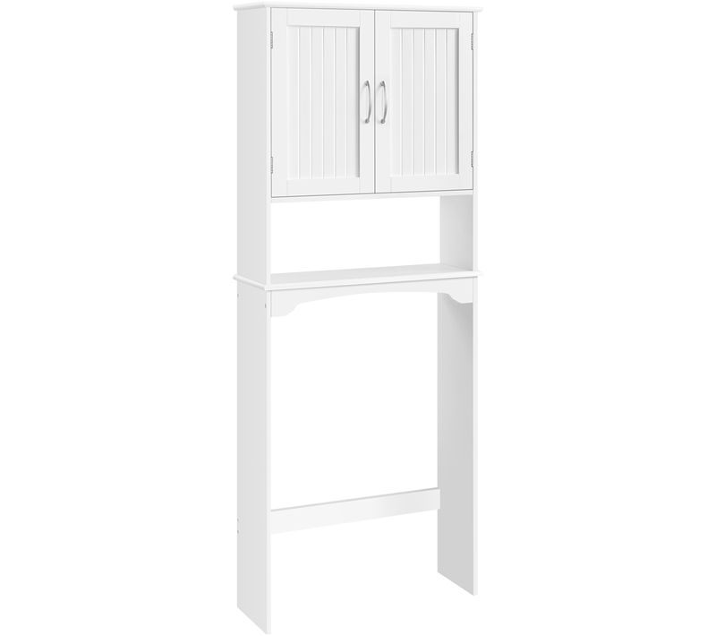 Meuble Dessus Wc Avec Portes, Tablette Réglable En Hauteur Et Compartiment Ouvert, Blanc