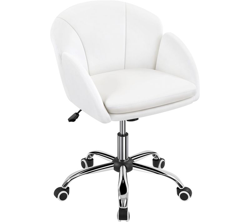 Chaise Bureau En Velours Réglable En Hauteur Avec Roulettes Et Dossier Arrondi Inclinable, Neige