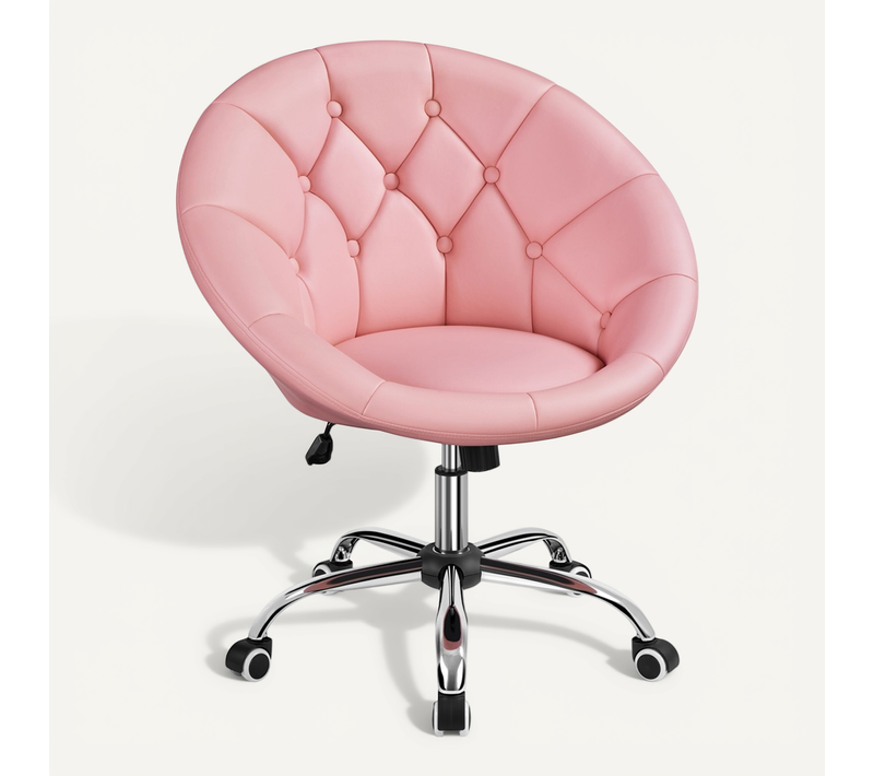 Chaise De Bureau En Similicuir Réglable En Hauteur Avec Roulettes Et Dossier Arrondi, Rose