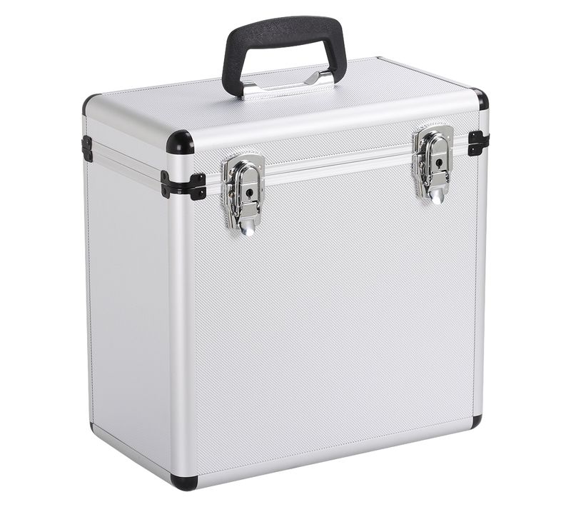Mallette De Rangement Pour Disques Vinyles De 33 Tours Valise Avec Fermeture à Clé, Argent