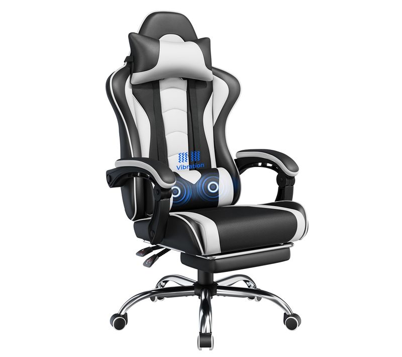 Chaise Gaming Ergonomique Réglable En Hauteur Avec Repose-pieds Charge maximale 150kg Noir/blanc