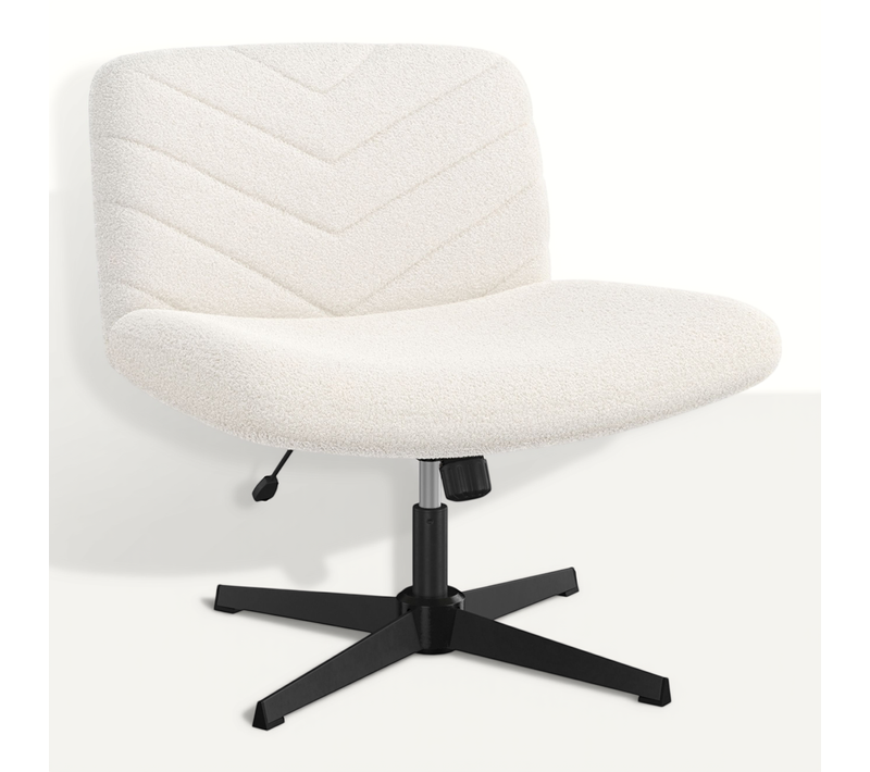 Chaise De Bureau Pivotante En Tissu Bouclette Chaise Sans Accoudoirs à Pied Croisé, Ivoire