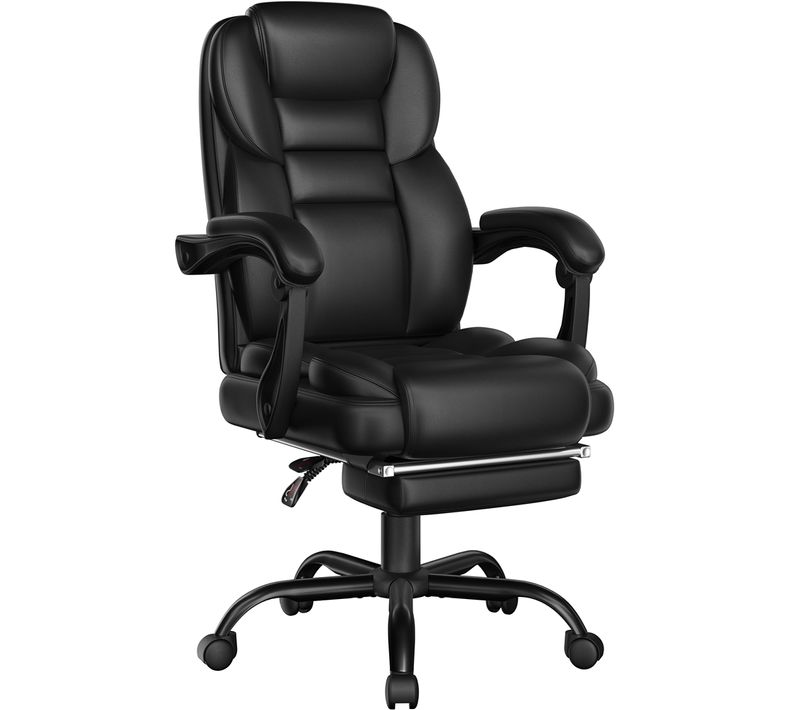 Chaise De Bureau En Similicuir Avec Haut Dossier Inclinable, Assise Réglable En Hauteur, Noir