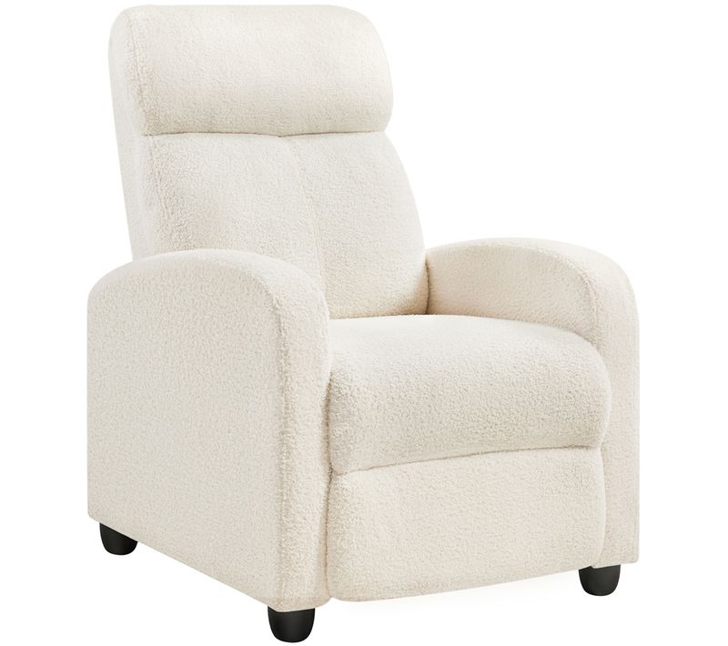 Fauteuil Inclinable En Tissu Bouclette Rembourré Canapé 1 Place Avec Repose Pied, Ivoire