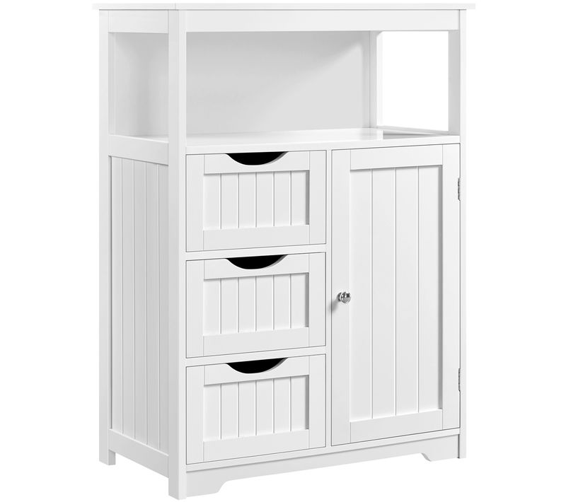 Armoire Salle De Bain à 3 Tiroirs Et 1 Porte Armoire En Bois Avec Compartiment Ouvert Blanc