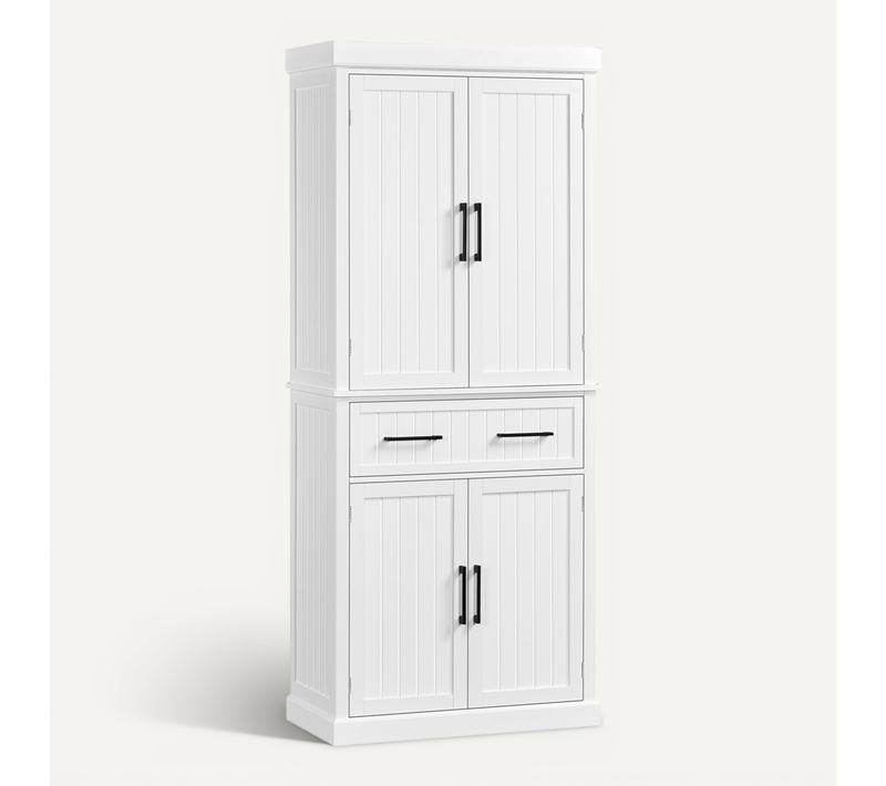 Armoire De Rangement En Bois Avec 6 Étagères Et 2 Tiroirs Meuble Haute De Rangement, Blanc