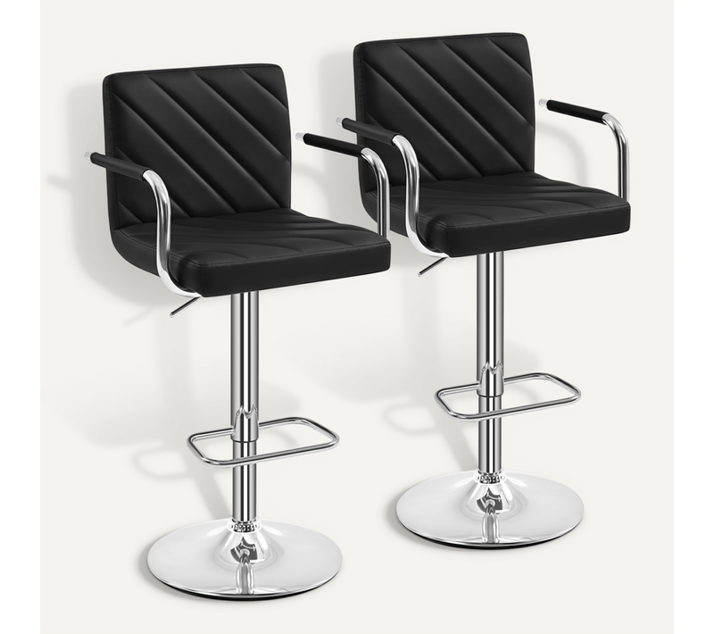 Lot De 2 Tabourets Chaises De Bar En Similicuir Avec Sièges Rembourrés Réglables En Hauteur, Noir