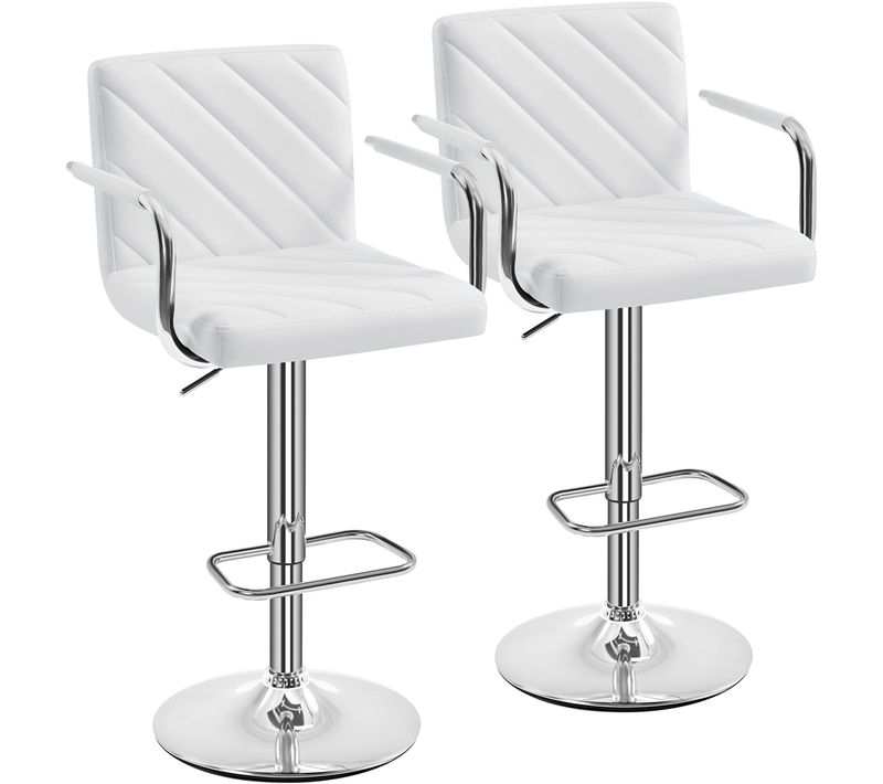 Lot De 2 Chaises De Bar En Similicuir Avec Sièges Rembourrés Réglables En Hauteur, Blanc
