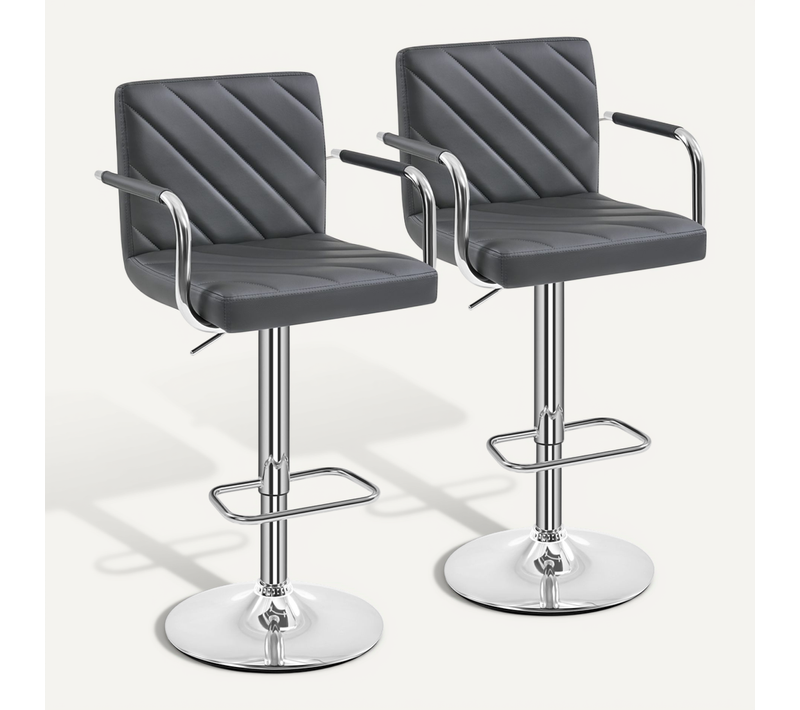 Lot De 2 Tabourets Chaises De Bar En Similicuir Avec Sièges Rembourrés Réglables En Hauteur Gris