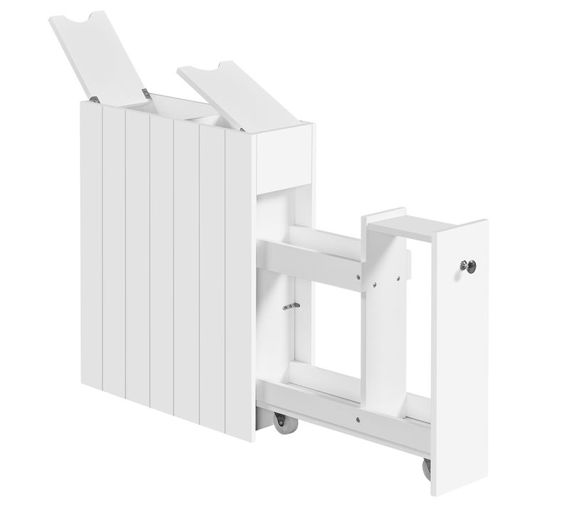 Meuble Salle De Bain Meuble Étroit Autoportant Avec Tiroirs Étagère Coulissante, Blanc