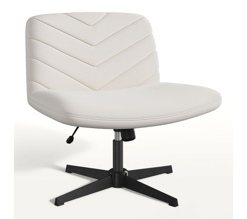 Chaise De Bureau En Tissu Effet Lin Chaise Sans Accoudoirs Aux Pieds Croisés, Beige