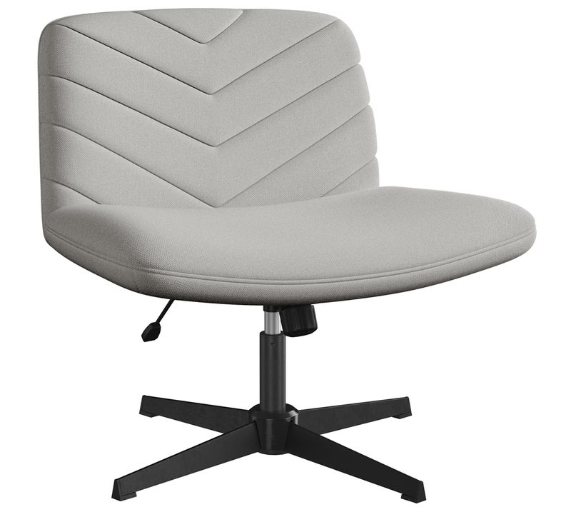 Chaise De Bureau Pivotante En Tissu Effet Lin Aux Pieds Croisés Sans Roulettes, Gris Clair