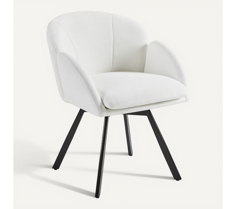 Chaise De Salon Design Fleur En Velours Chenille Rotatif à 360° Avec Coussin Amovible, Blanc