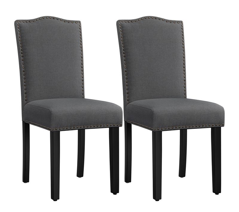 Lot De 2 Chaises De Cuisine En Tissu Avec Haut Dossier Et Pieds En Bois, Gris Foncé
