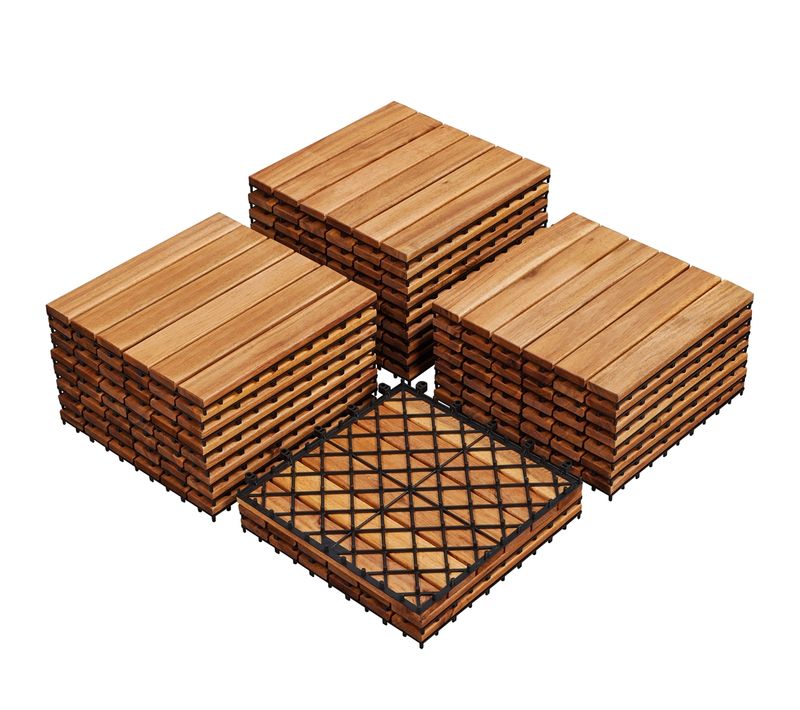 Lot De 27 Caillebotis Bois Avec Système D’emboîtement Revêtement De Sol, Couloir Bois