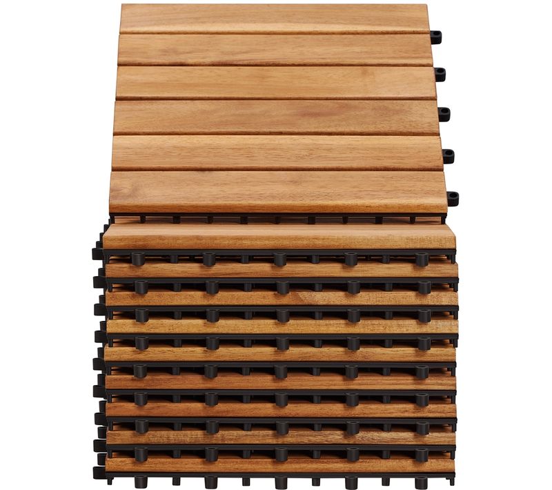 Lot De 10 Caillebotis Bois Avec Système D’emboîtement Revêtement De Sol, Couloir Bois