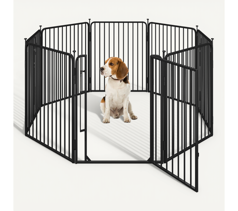 Parc Pour Chien En 8 Panneaux Enclos Pour Chien En Métal Avec Porte 80,5 Cm De Haut, Noir