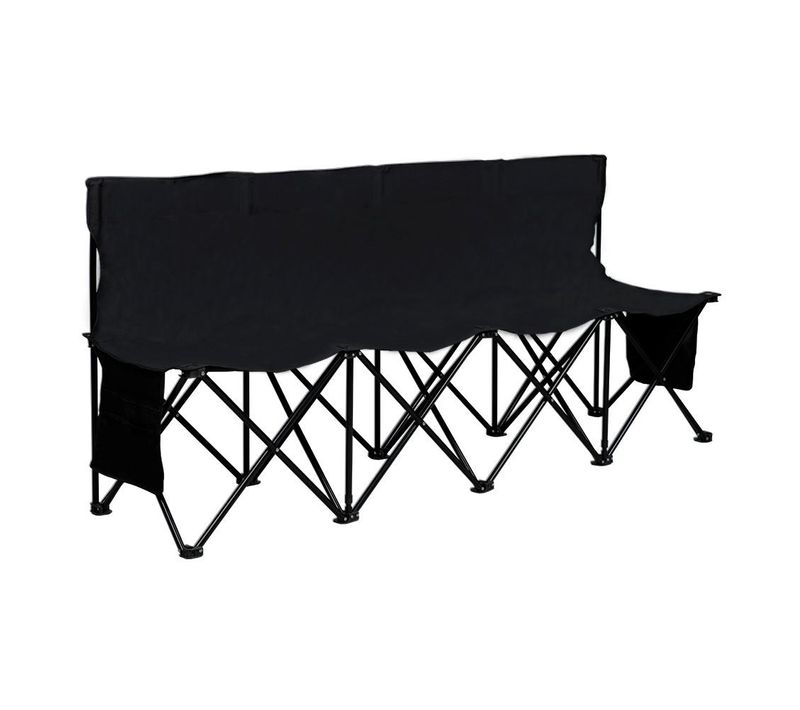 Banc De Camping Pliable 4 Places Avec Haut Dossier, Poches Latéraux Et Sac De Transport, Noir