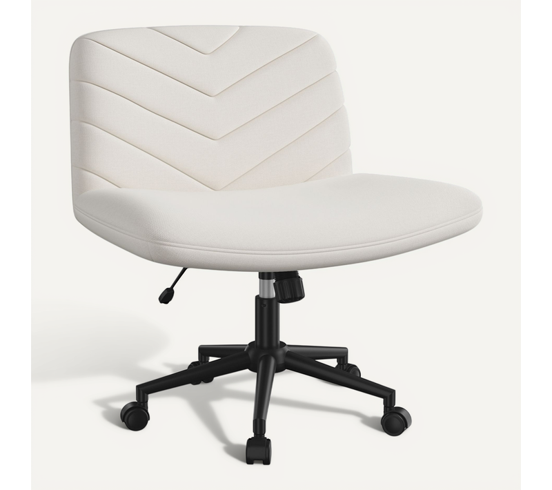 Chaise De Bureau Pivotante En Tissu Effet Lin Avec Pieds Croisés Sans Accoudoirs, Beige