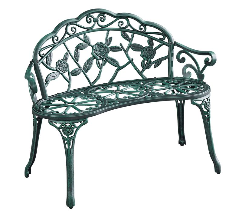 Banc De Jardin Vintage En Métal Avec Motifs Floraux Siège De Jardin Terrasse Balcon, Vert