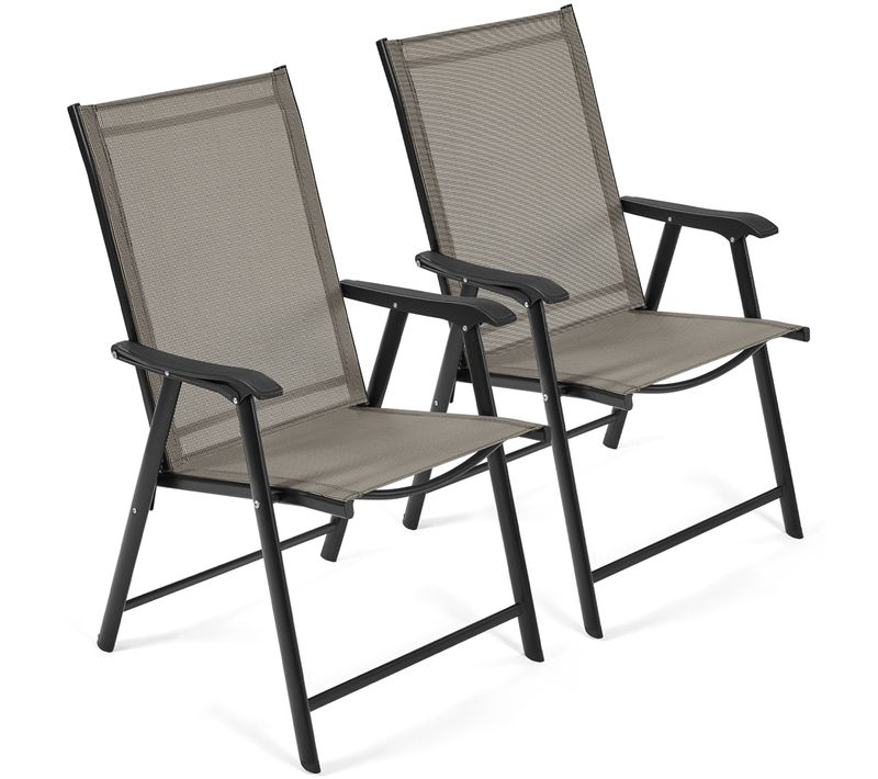 Lot De 2 Chaises Pliantes Chaises De Jardin En Toile Avec Dossier Et Accoudoirs, Marron