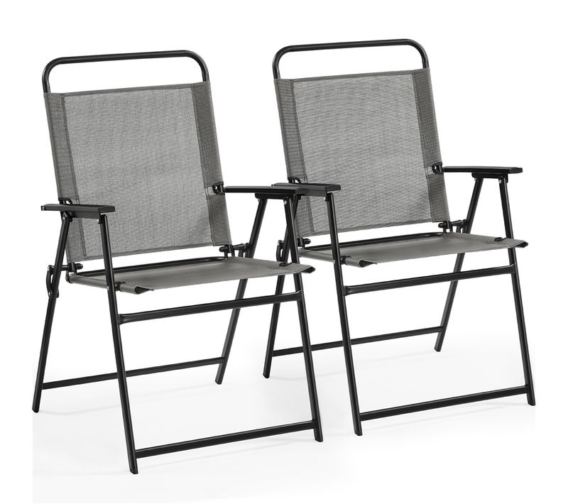 Lot De 2 Chaise De Jardin Pliante Avec Tissu En Polyester Et Robuste Cadre Métal, Gris
