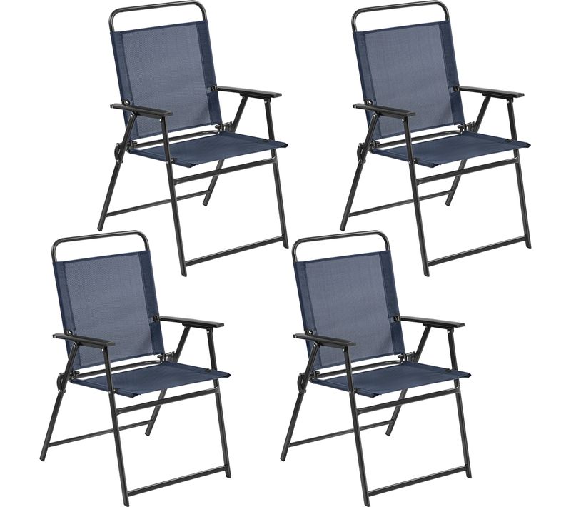 Lot De 4 Chaise De Jardin Extérieur Chaises Pliantes Avec Dossier Et Accoudoirs, Bleu Marine