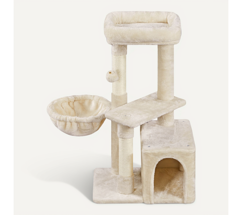 Petit Arbre à Chat Multiniveau Avec Poteaux Griffoir, Cordes Sisal, Cachette Et Panier, Beige